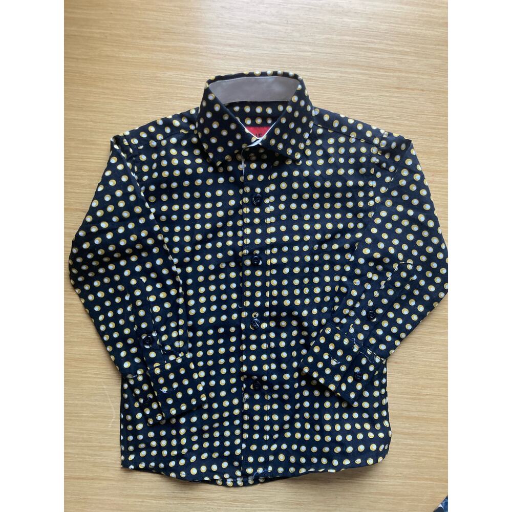 Elie Balleh Boys Button Front black/yellow/gold/white polka dot 2T wedding